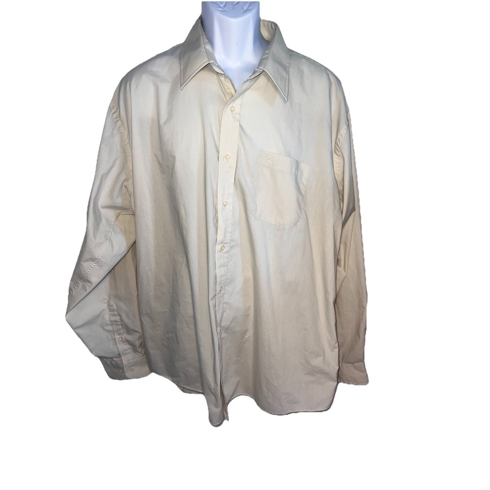 Pierre Cardin Men's Button Up Dress Shirt Size‎ 18inch  Neck Tan Long Sleeve